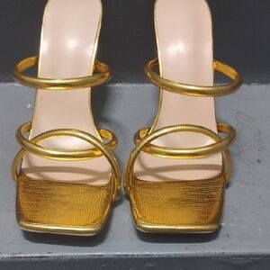 Chic Gold Strappy Women's Heels
